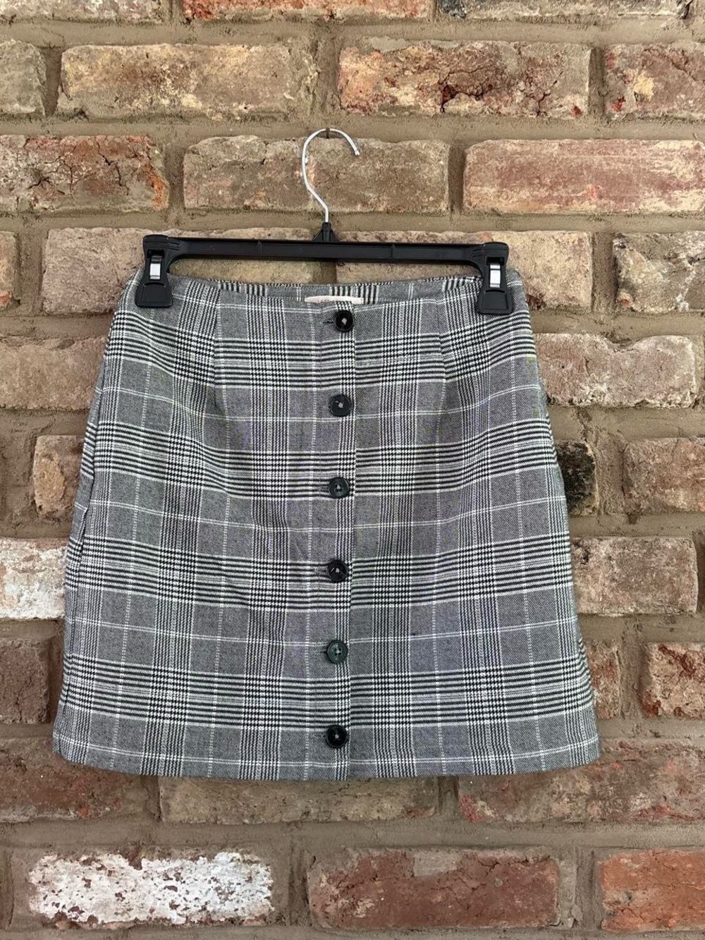 Gray Plaid Button-Down Skirt